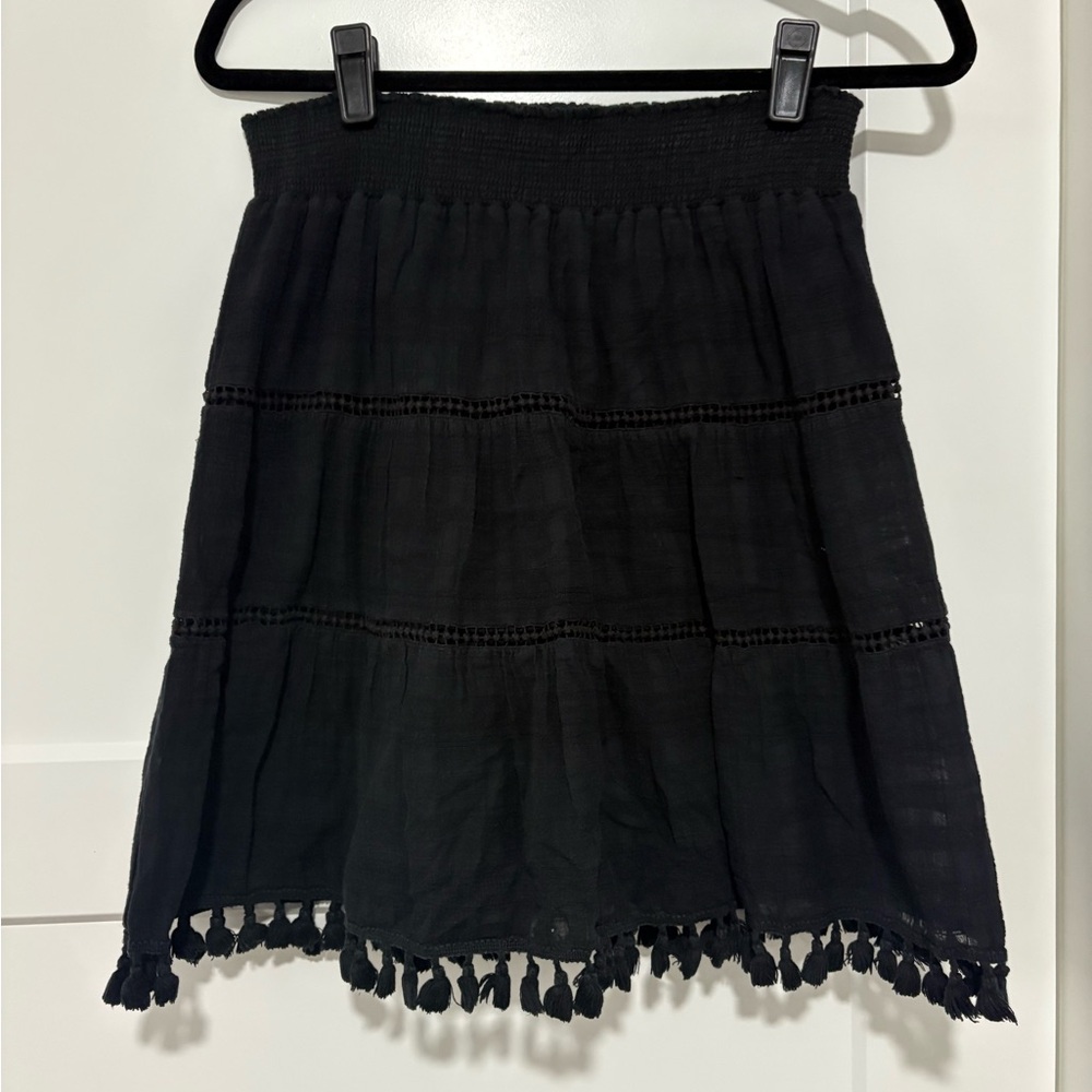 LOFT Black Mini Skirt with Tassel Hem